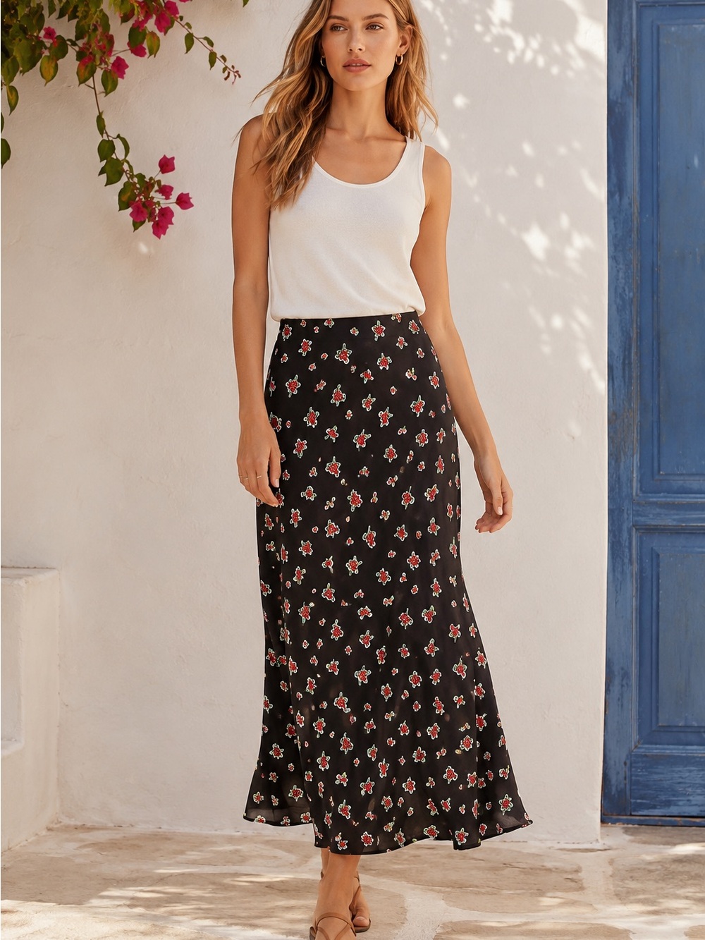 Boden Black Floral Maxi Skirt